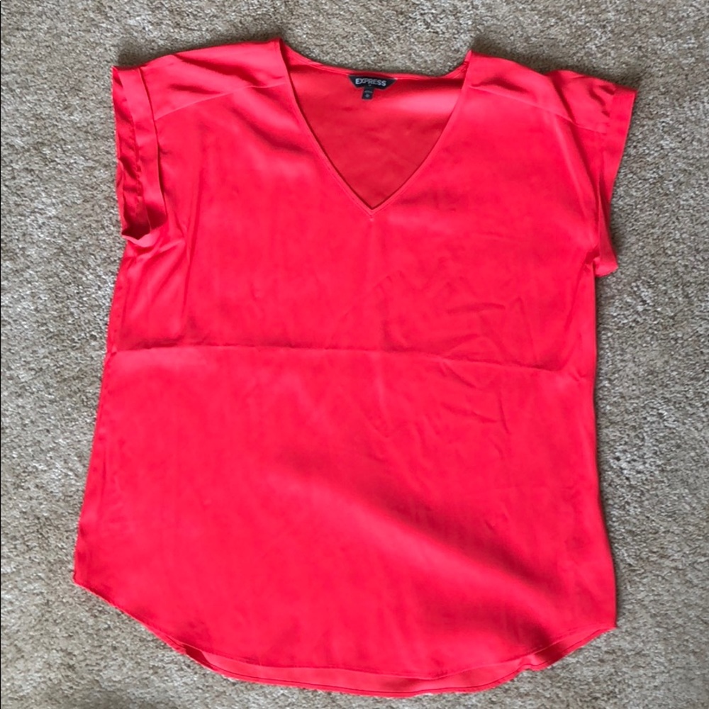 Express Silky V-Neck Rolled Sleeve Blouse XL